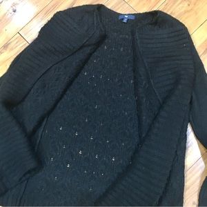 Gap black sweater cardigan open front crochet knit coastal grandma core winter